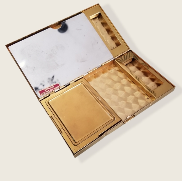 Vintage Mid Century Suede Mother of Pearl Make Up Case Clutch Compact Duo - Picture 8 of 14